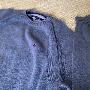 Tommy Hilfiger Muted Blue 100% Cotton Knit Crewneck Sweater Size Medium-Large